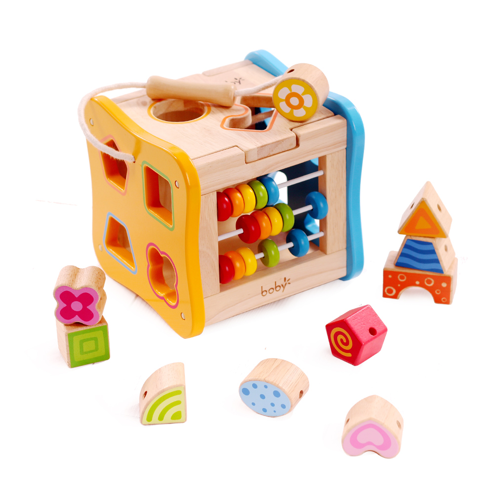 Wooden Shape Sorter with Abacus & Handle