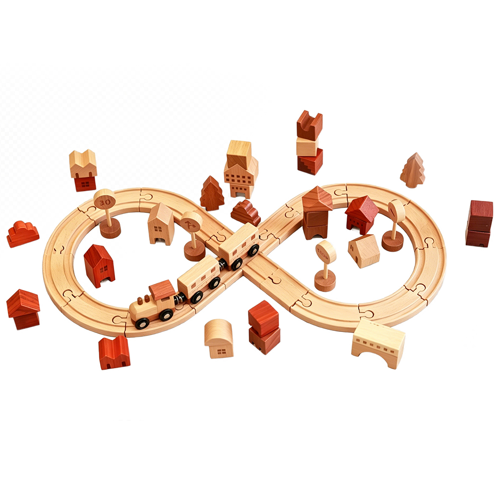 Wooden City Train Track Building Set