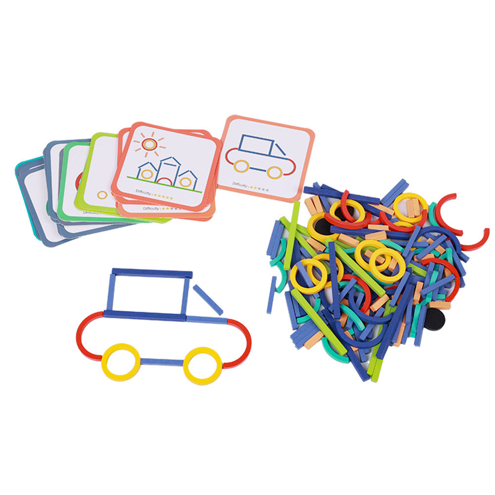 Rainbow Geometric Shape‑Building Wooden Blocks
