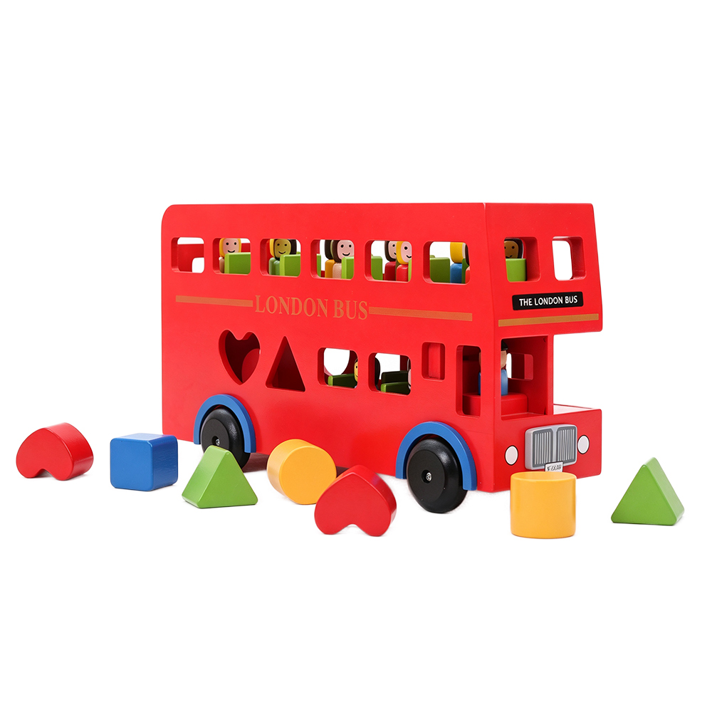 Wooden London Double‑Decker Bus Shape Sorter Toy