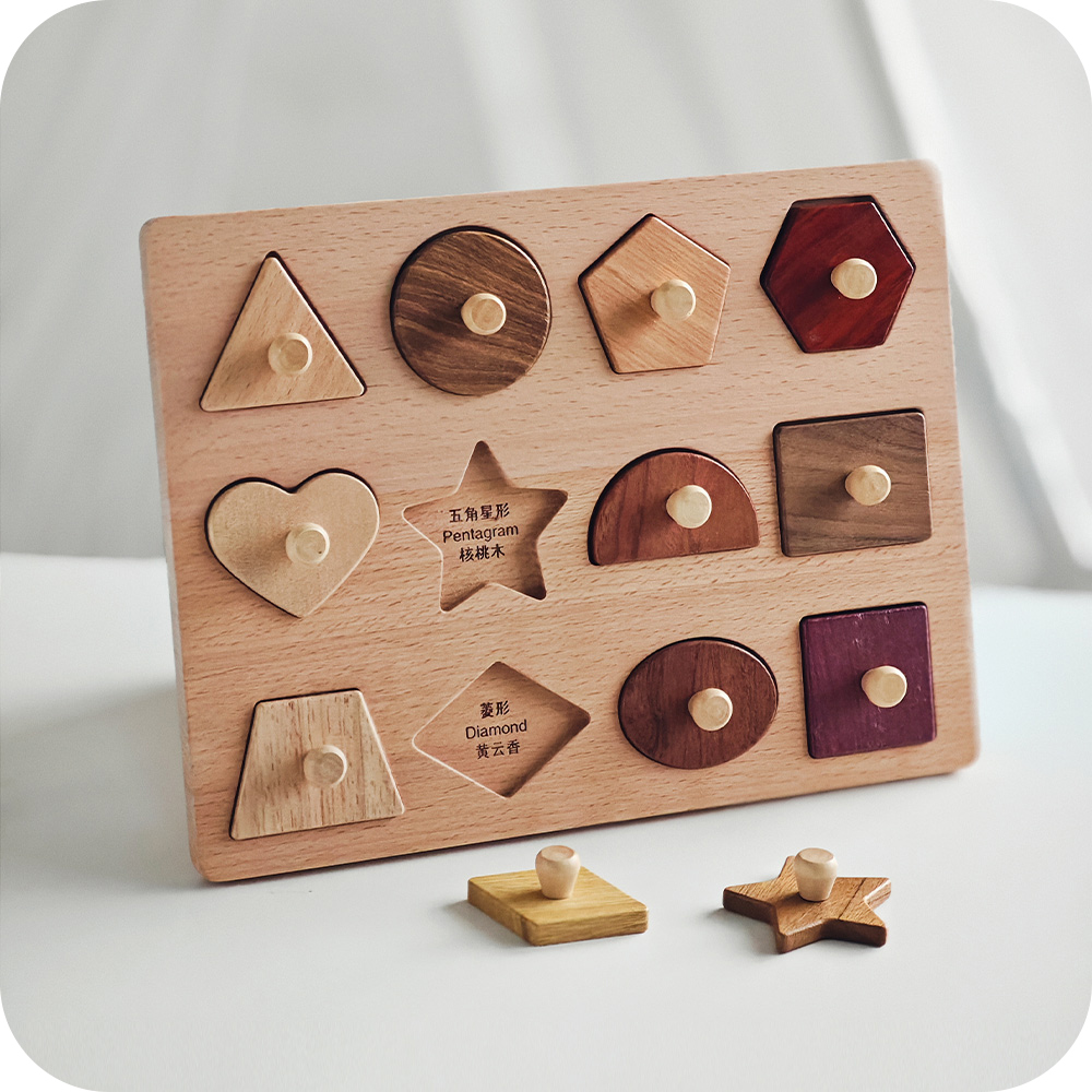 Solid Wooden 12 Shapes Puzzle